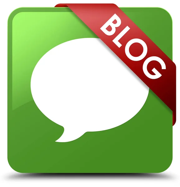 Blog (icono de conversación) botón cuadrado verde suave cinta roja en — Foto de Stock