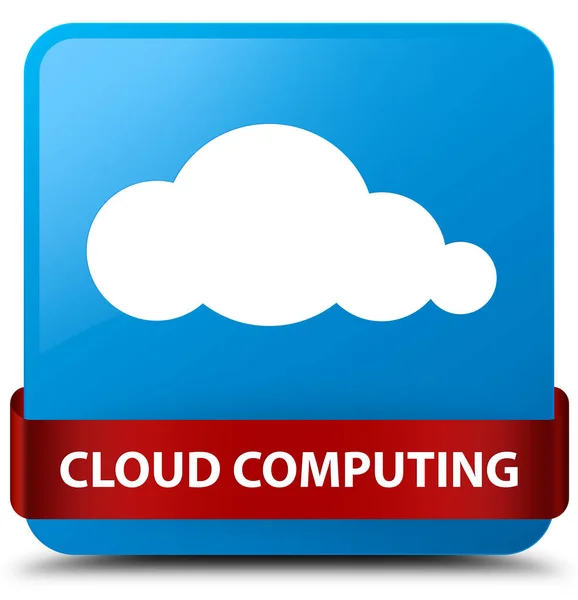Cloud computing ciano blu quadrato pulsante rosso nastro al centro — Foto Stock