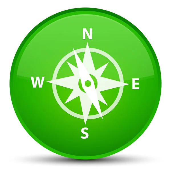 罗盘图标特殊绿色圆形按钮 — 图库照片
