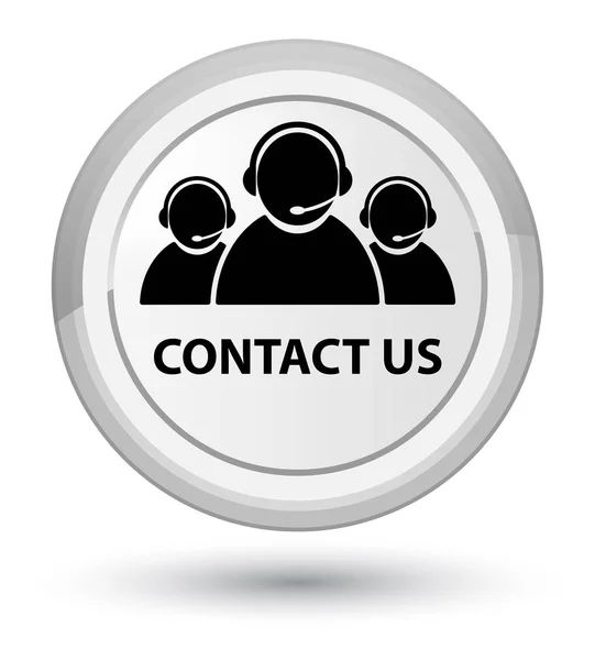 Contacte-nos (ícone da equipe de atendimento ao cliente) botão redondo branco principal — Fotografia de Stock