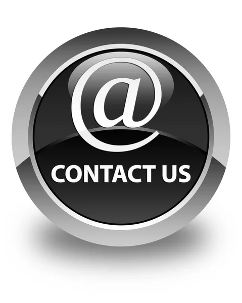 Contacte-nos (ícone de endereço de e-mail) botão redondo preto brilhante — Fotografia de Stock