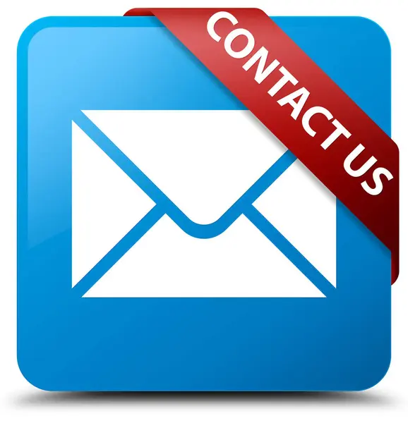 Contattaci (icona e-mail) ciano blu quadrato pulsante rosso nastro in co — Foto Stock
