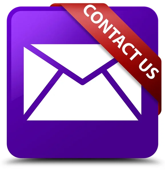 Contact us (email icon) purple square button red ribbon in corne