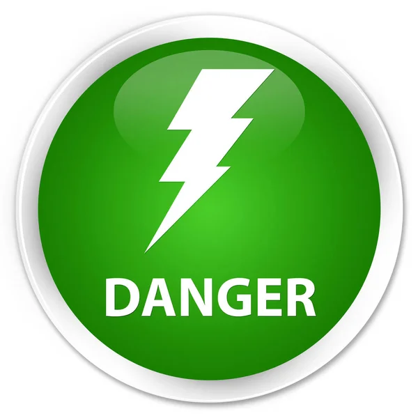 Pericolo (icona dell'elettricità) pulsante rotondo verde premium — Foto Stock