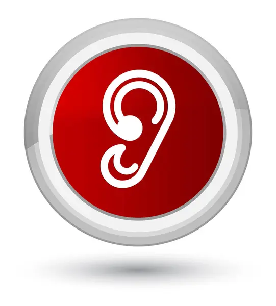 Icona dell'orecchio primo pulsante rotondo rosso — Foto Stock