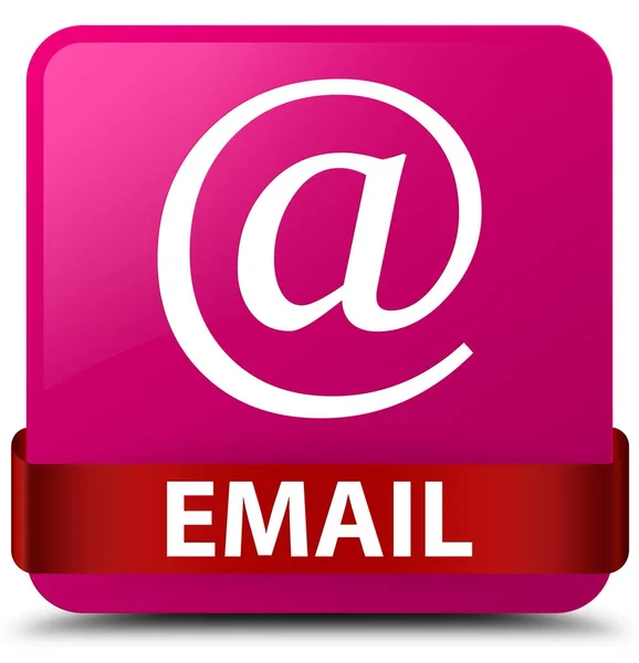 Ηλεκτρονικού ταχυδρομείου (διεύθυνση εικονίδιο) ροζ τετράγωνο κουμπί κόκκινη κορδέλα στη μέση — Φωτογραφία Αρχείου