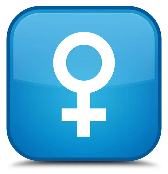 Icône signe féminin bouton carré bleu cyan spécial — Photo