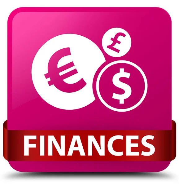 Finanse (znak euro) różowy kwadrat przycisk czerwoną wstążką w środku — Zdjęcie stockowe