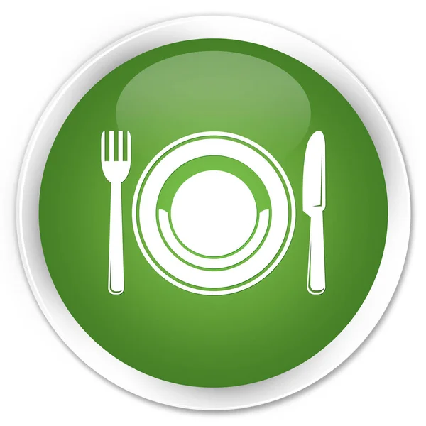 Food plate icon premium soft green round button — Stock Photo, Image