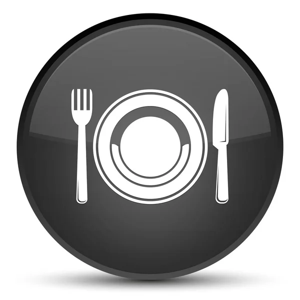 Піктограма харчової пластини спеціальна чорна кругла кнопка — стокове фото