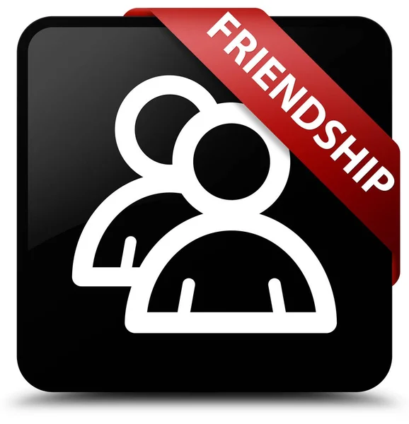 Friendship (group icon) black square button red ribbon in corner — Stock Photo, Image