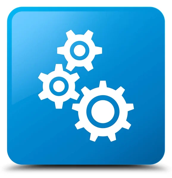Ícone de engrenagens botão quadrado azul ciano — Fotografia de Stock