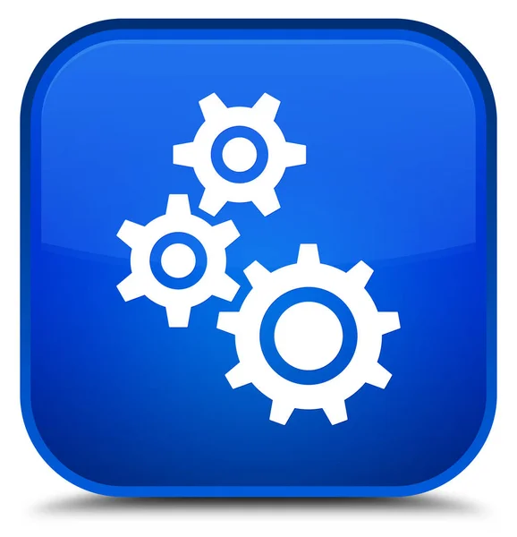 Gears icon special blue square button — Stock Photo, Image