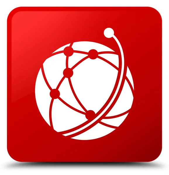 Icono de red global botón cuadrado rojo — Foto de Stock