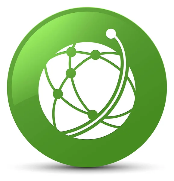 Global network icon soft green round button — Stock Photo, Image