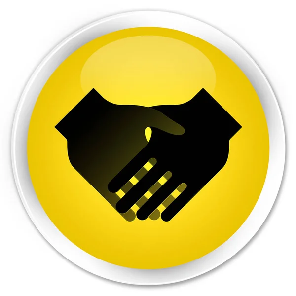 Kézfogás ikon premium sárga kerek gomb — Stock Fotó