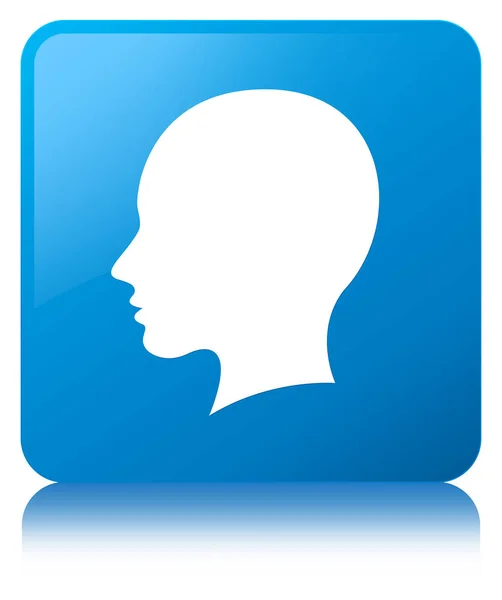 Cabeça ícone de rosto feminino botão quadrado azul ciano — Fotografia de Stock