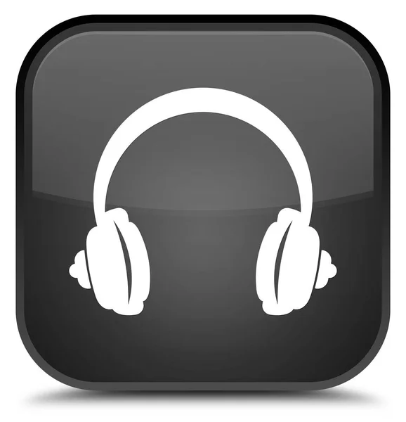 Headphone icon special black square button — Stock Photo, Image