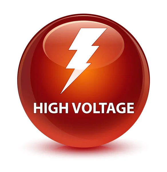 Hoogspanning (elektriciteit pictogram) glazig bruin ronde knop — Stockfoto
