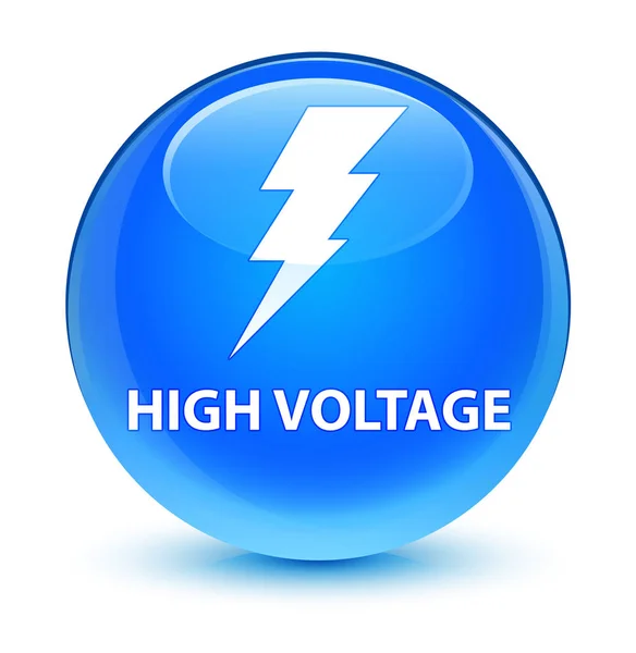 Wysokiego napięcia (elektryczność ikona) szklisty cyan niebieski okrągły przycisk — Zdjęcie stockowe