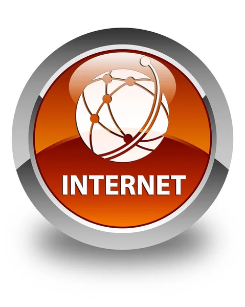 Internet (globales Netzwerk-Symbol) glänzend brauner runder Knopf — Stockfoto