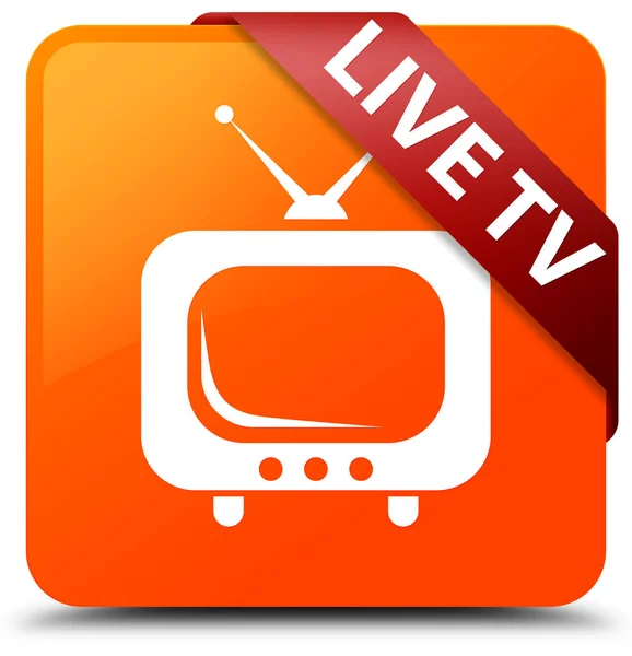Live tv pomarańczowy przycisk kwadratowy czerwoną wstążką w rogu — Zdjęcie stockowe