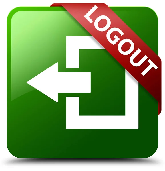 Logout zöld négyzet gomb piros szalag a sarokban — Stock Fotó