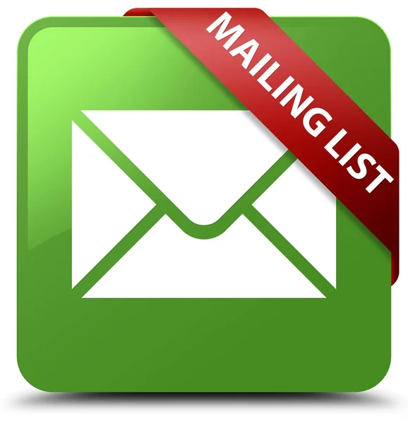 E-posta listesi yumuşak yeşil kare düğme kırmızı kurdele köşesinde — Stok fotoğraf