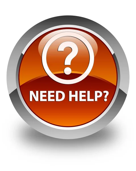 Necesita ayuda (icono de la pregunta) botón redondo marrón brillante — Foto de Stock