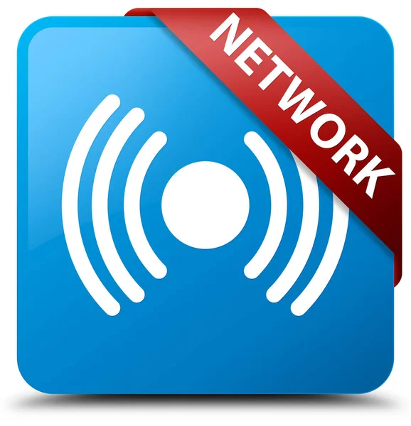 Rede (ícone de sinal) ciano azul quadrado botão fita vermelha no milho — Fotografia de Stock