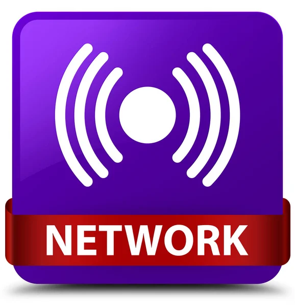 途中でネットワーク (信号アイコン) 紫色の正方形ボタン赤いリボン — ストック写真