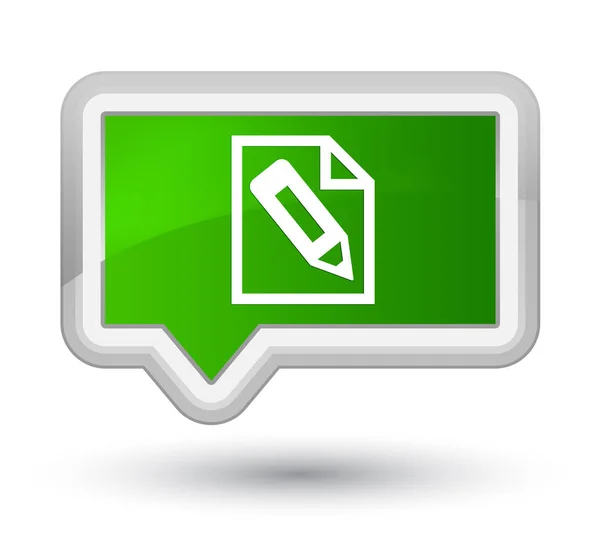 Lápiz en el icono de la página primer botón de banner verde — Foto de Stock
