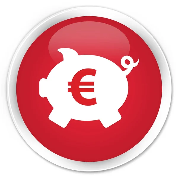 Piggy banco ícone de sinal de euro prémio botão redondo vermelho — Fotografia de Stock