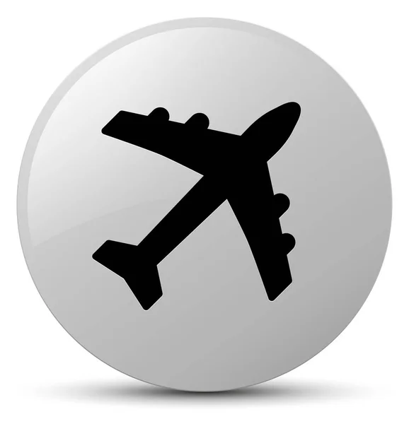 飛行機アイコン白い円形のボタン — ストック写真