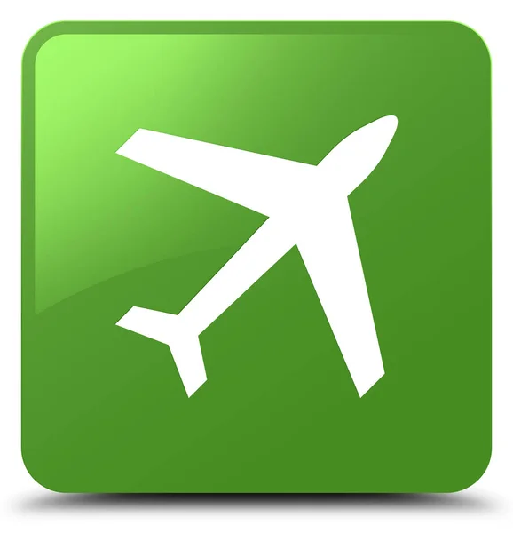 飛行機アイコン ソフト緑四角ボタン — ストック写真