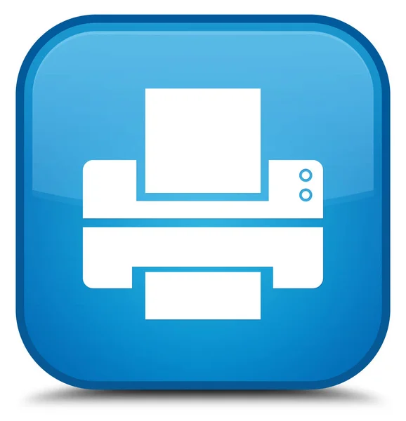 プリンター アイコン特別なシアン青い正方形ボタン — ストック写真