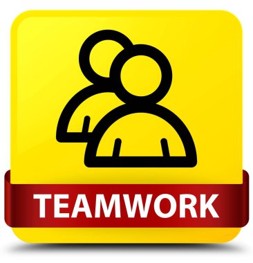 Ekip çalışması (grup simgesi) sarı kare düğme kırmızı kurdele orta