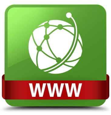 Www (küresel ağ simgesini) yumuşak yeşil kare düğme kırmızı kurdele