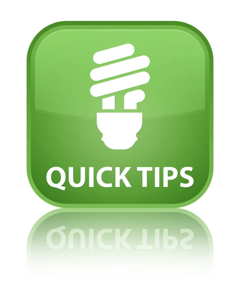 Quick tips (bulb icon) special soft green square button — Stock Photo, Image