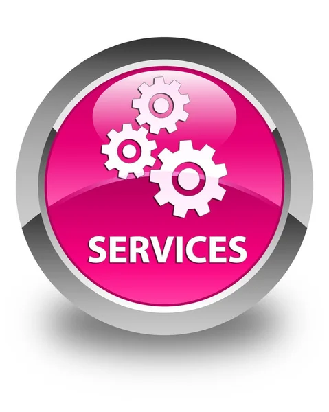Serviços (ícone de engrenagens) botão redondo rosa brilhante — Fotografia de Stock