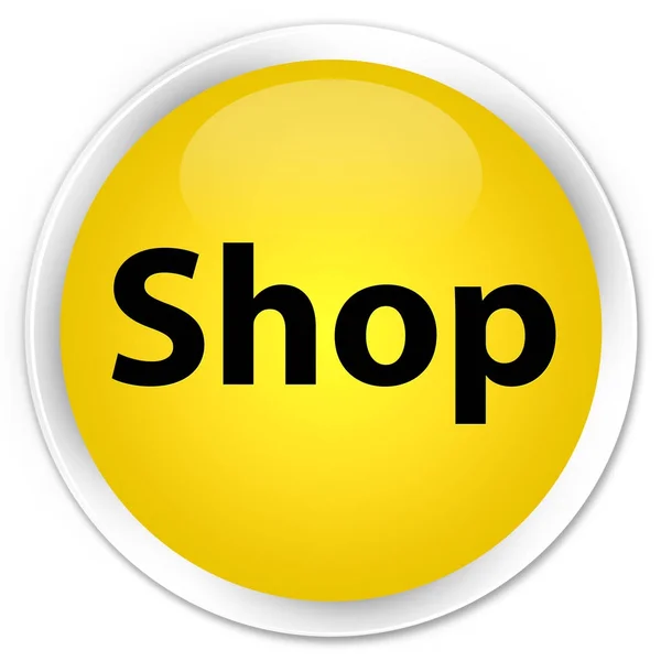 Dükkanı sigorta primi sarı yuvarlak düğmesi — Stok fotoğraf