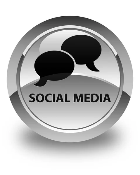 Mídia social (ícone de bolha de bate-papo) botão redondo branco brilhante — Fotografia de Stock