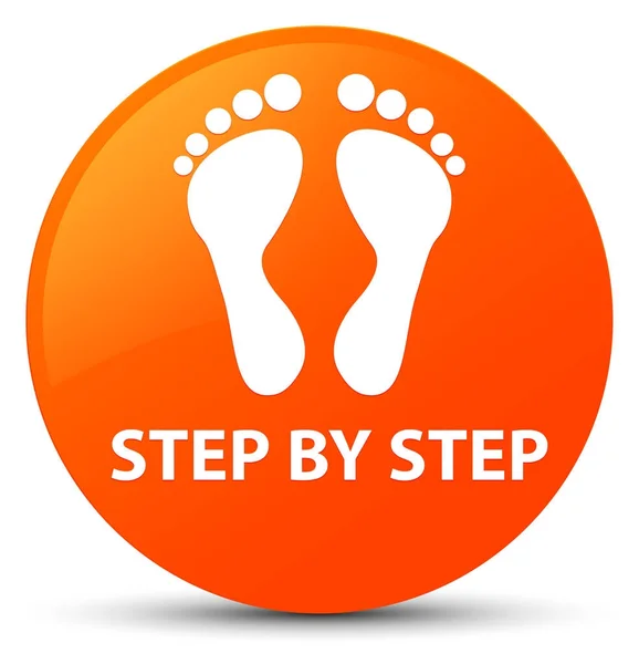 Step by step (footprint icon) orange round button — Stock Photo, Image