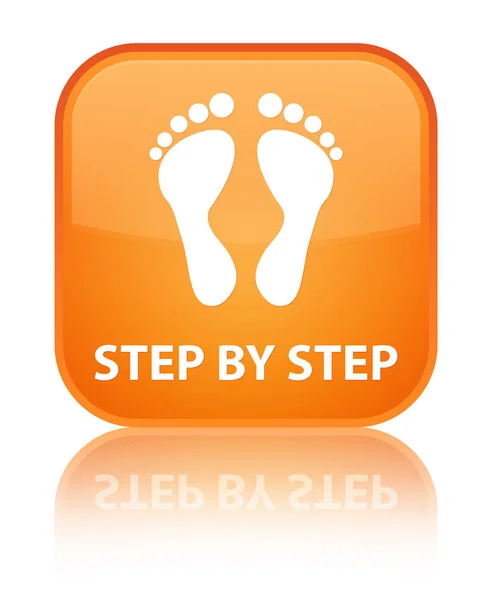 Step by step (footprint icon) special orange square button — Stock Photo, Image