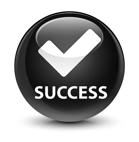 Success (validate icon) glassy black round button — Stock Photo, Image