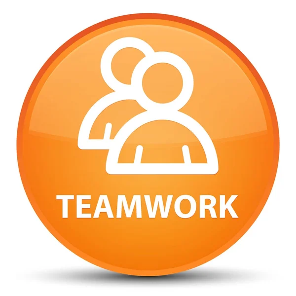 Trabalho em equipe (ícone de grupo) botão redondo laranja especial — Fotografia de Stock