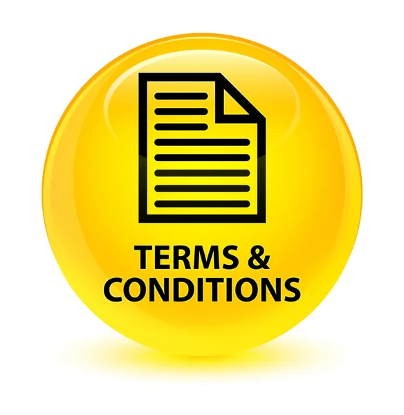 Términos y condiciones (icono de página) botón redondo amarillo vidrioso — Foto de Stock