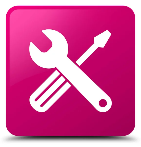 Eszközök ikonra rózsaszín négyzet gomb — Stock Fotó