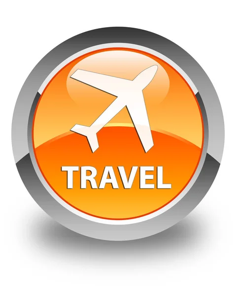 Viaje (icono de avión) botón redondo naranja brillante — Foto de Stock