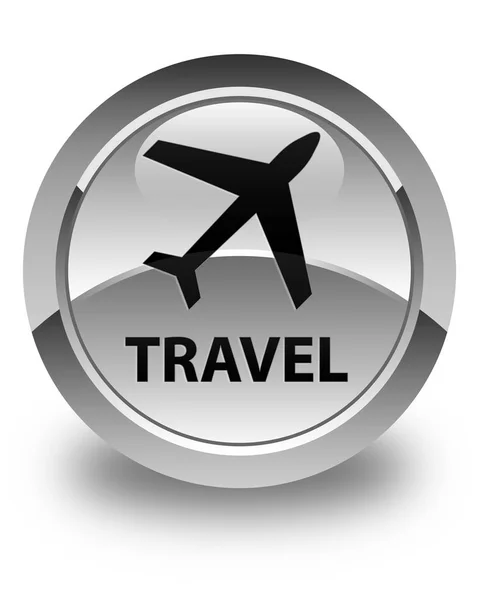 Travel (plane icon) glossy white round button — Stock Photo, Image